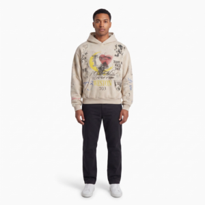 Custom <b>Vintage</b> Washed <b>French</b> Terry Graphic Hooded Men Streetwear Drop Shoulder Pullover Relaxed Fit Distressed Screen Print OEM - Product Image 1