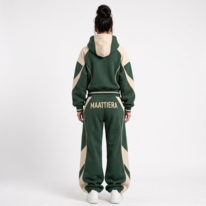 Conjunto de chándal color verde crema para mujer, con sudadera corta con cremallera y pantalones anchos, ropa urbana personalizada al por mayor - Product Image 2