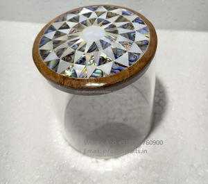 Cadeau Ramadan en forme de conteneur avec couvercle incrusté de nacre d'ormeau en bois acrylique de conception unique moderne pour le stockage de desserts décoratifs - Product Image 4