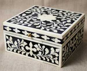 Handcrafted Natural Camel Bone Inlay Jewelry <b>Box</b> – <b>Floral</b> Decorative Storage - Product Image 1