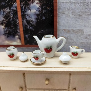 Miniature 1:<b>12</b> Ceramic Tea Set Strawberry Pattern Dollhouse Tableware Home Decor Gift for age 14+ - Product Image 5