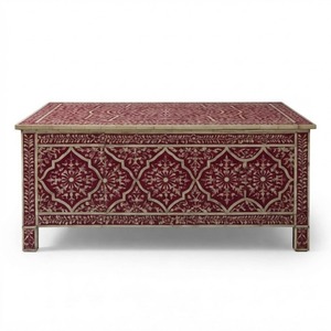 Mesa de Centro Redonda con Incrustaciones de Hueso y Patrón Moderno a Rayas, Mesa de Centro Geométrica Hecha a Mano, Venta al Por Mayor Premium para el Hogar - Product Image 3