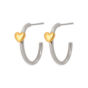 Joyería Minimalista, Pendientes de Aro de Acero Inoxidable Chapados en Oro de 18K, Dos Tonos, con Forma de Corazón, para Uso Diario, Regalo - Product Image 1