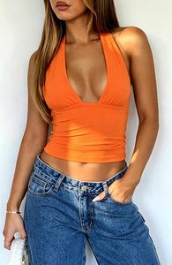 Custom Manufacturer Casual Women Sexy Halter Deep V-Neck Backless Crop Tank Top Open Back Sleeveless Slim Fit Y2k Summer Tops - Product Image 6