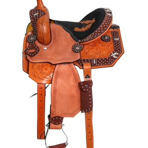 Selle de cheval en cuir occidental artisanale de qualité supérieure avec un design floral gravé |   Ensemble d'équipement équestre pour Barrel Racing, Ranch et Trail Riding - Product Image 1