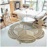 Tapis Bohème Antidérapant en Paille Naturelle Écologique, Imperméable, Adapté aux Animaux, Réversible, Couleurs Personnalisables pour Salon et Chambre