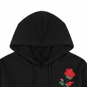 Nueva Sudadera con Capucha Corta Negra para Mujer con Logotipo Personalizado, Bordado Floral, Manga Larga, Informal, Tejida, para Otoño - Product Image 5