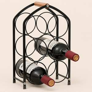 6-Bottle Rustic Wood Countertop <b>Wine</b> Rack Metal Tabletop <b>Wine</b> Holder Home Bar Storage Display Premium Tabletop <b>Wine</b> Rack - Product Image 5