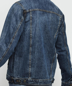 Wholesale Men's Denim Jacket <b>Dark</b> <b>Indigo</b> Blue Vintage Washed Trucker <b>Jean</b> Jacket Metal Button Up Casual Outerwear OEM - Product Image 6