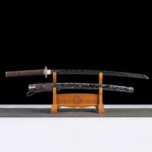Katana en acier de Damas avec manche en bois et fourreau, lame droite de qualité industrielle - Product Image 1