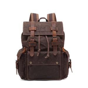Genuine Leather Canvas Waterproof <b>Backpack</b> <b>Heavy</b> <b>Duty</b> Travel Laptop OEM Factory Direct Wholesale Bulk LCB-0013 - Product Image 5
