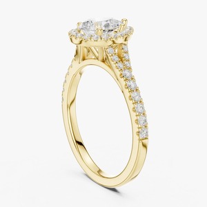 Anillo de compromiso de oro amarillo de 9K con diamante de laboratorio de 1 quilate talla pera, halo y tallo dividido, joyería nupcial pavé al por mayor - Product Image 4