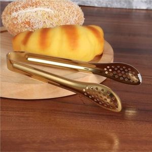 Gold Stainless Steel Food Tongs Heavy Duty Bread Salad Serving Tong Perforated Buffet <b>BBQ</b> Grill Tongs Metal Kitchen Utensils - Product Image 1