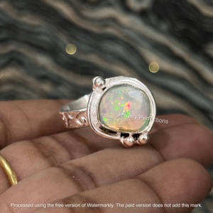 Natural Ethiopian <b>Opal</b> 925 <b>Silver</b> Plated Smallest Stone <b>Ring</b> Bohemian Style Unisex Gift Wholesale Waterproof Jewelry - Product Image 5