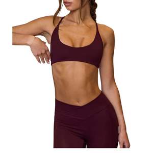 Women Wine Red Sports Bra Adjustable Strap Backless Gym Yoga Fitness Workout Breathable Activewear Stretch Training Bra - Product Image 2