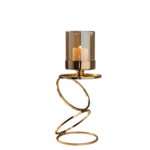 Copper Candle Holder Metal Glass Votives Candle Holder <b>Lantern</b> with Clear Glass Panels for Home Decoration Durable Metal - Product Image 2