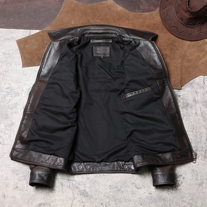 Veste en cuir vintage pour homme, style pilote moto des années 1930, cuir de vachette pleine fleur brossé, veste en cuir véritable - Product Image 3