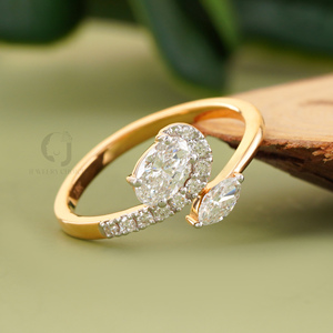 แหวนโมเดิร์น Toi et Moi ทองคำขาว 14K ประดับเพชรทรงรี 0.39 กะรัต และเพชรทรงมาร์คีส์ 0.13 กะรัต เพชรสร้างในห้องปฏิบัติการ ดีไซน์แบบ Bypass Halo เครื่องประดับสำหรับผู้หญิง - Product Image 4