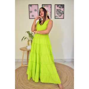 Robe longue vert citron XS respirante et confortable avec taille naturelle pour les occasions quotidiennes - Product Image 3