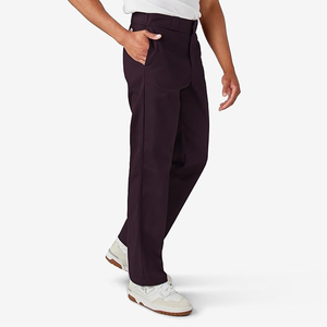 Pantalones Casuales de Pierna Recta para Hombre, Color Morado Oscuro, Cintura Media, Antiarrugas, de Poliéster, Estilo Otoñal, Cierre de Botón - Product Image 5