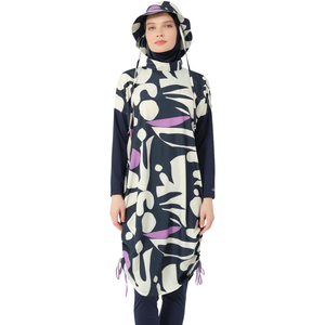 Nuevo Burkini de Dos Piezas para Mujer, Cuello Redondo, Corte Alto, Cierre Frontal Completo, Spandex/Poliéster, Estampado, Traje de Baño de Primavera - Product Image 5