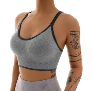 Sujetador deportivo de yoga para mujer, de alta sujeción, elástico en cuatro direcciones, con espalda cruzada, antiarrugas, logo frontal, transpirable, de Spandex/Nylon, para gimnasio - Product Image 2