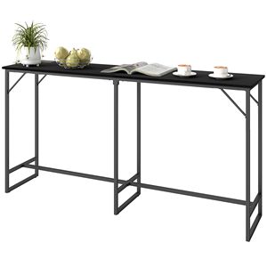Tavolo da Bar Industriale Rettangolare da 70 Pollici con Stazione di Ricarica, Design Effetto Legno Nero per Casa o Pub KTV - Product Image 1