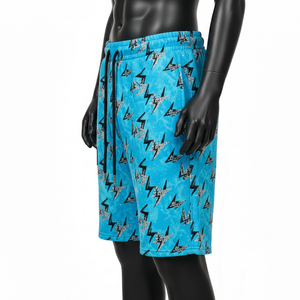 Shorts en molleton de coton premium 340 GSM, lavage acide, turquoise, imprimé intégral, logo personnalisé, pour homme - Product Image 3