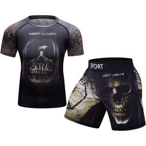 Men's Red Blood Armor Print Rash Guard Set Short Sleeve Quick Dry <b>Athletic</b> Training Kit Sublimation Printed Sport Wear - Product Image 2