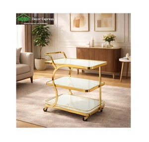 Carrito de Bebidas Dorado Pulido de Primera Calidad, Organizador de Cócteles de Vidrio Blanco y Mesa Móvil para Café con Ruedas - Product Image 4