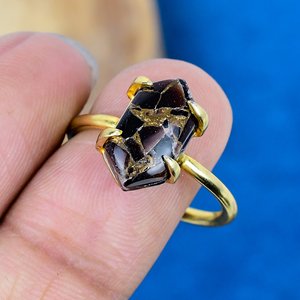 Natural Black Shell Copper Hexagon Shape Gemstone <b>Ring</b> 18k Gold Micron Over <b>925</b> Sterling <b>Silver</b> - Product Image 3
