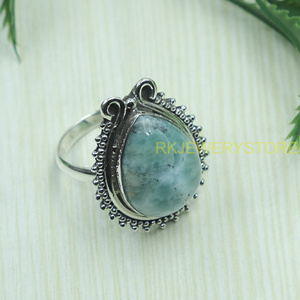 Natural Larimar Gemstone <b>Ring</b> 925 Sterling Silver Handmade Boho Vintage Designer <b>Statement</b> <b>Ring</b> Women Jewelry for Christmas Gift - Product Image 3