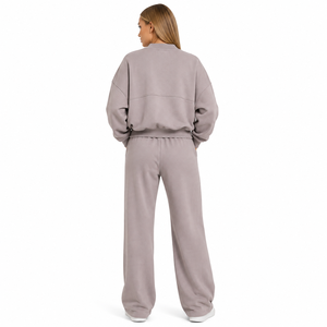 Ladies <b>Grey</b> <b>Tracksuit</b> Set with Bomber Zip Jacket Wide Leg Joggers for Gym Fitness Casual Wear Custom Sportswear Wholesale - Product Image 2