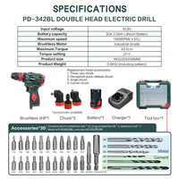 Perceuse-visseuse à percussion sans fil 5 en 1 avec mandrin sans clé, moteur sans balais, batterie interchangeable 5.0Ah, 16.8V, 43N.m, OEM, métal