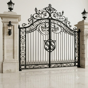 Portail extérieur à double battant en fer forgé thermolaqué KHP, design résistant à la rouille, haute durabilité, montage facile, style minimaliste - Product Image 1
