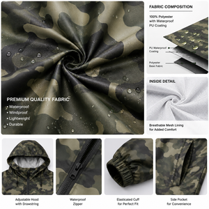 Manteau long camouflage personnalisé par sublimation, imperméable, à capuche, coupe-vent, vêtements de pluie d'extérieur, logo personnalisé, homme femme - Product Image 5