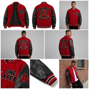 Custom <b>Red</b> <b>Wool</b> Leather Varsity Jacket Men Chenille Letterman Jacket College Bomber Jacket OEM Streetwear Outerwear - Product Image 4