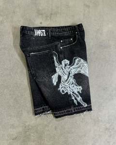 Jorts de Mezclilla Resistentes con Estampado Personalizado de Alta Calidad, Estilo Urbano Vintage, Lavado Ácido, Desgastado, Casual de Verano, Hip Hop, con Detalle de Botones - Product Image 3