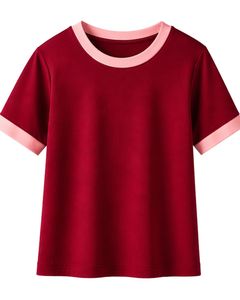 Red Women Lounge Set Contrast <b>Trim</b> Short Sleeve T Shirt & Shorts Casual Summer Two Piece Outfit Soft Breathable Cotton Blend Set - Product Image 1