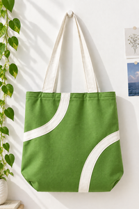 Canvas Reusable <b>Tote</b> Bag with Long Handle and Trim Medium Size for Beach Grocery <b>Travel</b> - Product Image 3