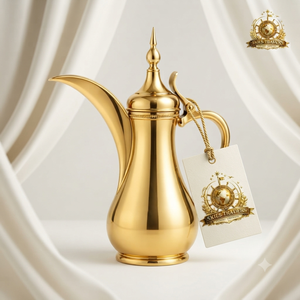 Carafe à café arabe dorée avec poignée en bois, Dallah traditionnelle, service à thé islamique en métal, pichet de luxe du Moyen-Orient - Product Image 3