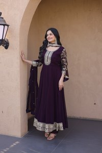 Women's Embroidered Anarkali Set with Dupatta Georgette and Silk Indian Ethnic Wear Pakistani Dress Salwar Suit - Product Image 5