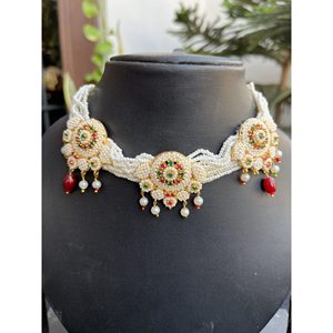 Alloy Red Green Choker <b>Set</b> For Women Bridal Wedding Jewelry Indian Ethnic Export Quality - Product Image 3