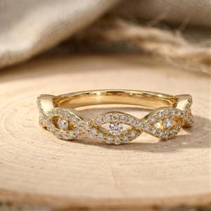Anillo de banda retorcida con diamante cultivado en laboratorio de corte redondo, oro macizo de 10K, 14K, 18K, claridad E, VVS, para bodas y fiestas, certificado por IGI. - Product Image 2