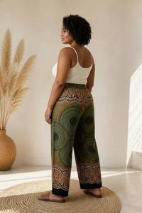 IYARA Bohemian Printed Rayon Chiffon <b>Harem</b> Pants High Waist Full Length Elastic Regular Fit Breathable Summer Women's Pants - Product Image 3