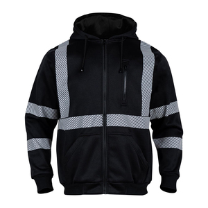 Sudadera con Capucha de Alta Visibilidad, Negra con Rayas Reflectantes, Cierre Completo con Bolsillo Frontal, Ropa de Trabajo de Seguridad, ANSI Clase 3 - Product Image 5