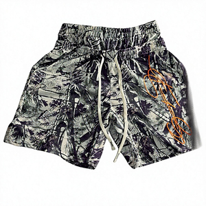 Shorts décontractés pour hommes à imprimé camouflage, taille mi-haute, séchage rapide, avec logo orange sur le devant, double taille, durables - Product Image 6