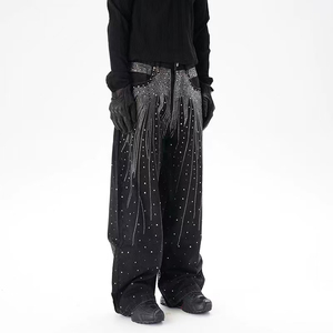 Women’s Y2K Customized Rhinestone Bow Jeans <b>Wide</b> <b>Leg</b> Baggy Denim Pants High Waist Loose Fit <b>Sparkly</b> Streetwear 100% Cotton Jeans - Product Image 1
