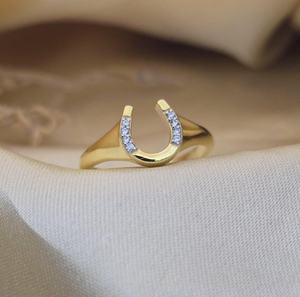 Anillo de Herradura de Plata de Ley 925, Chapado en Oro, con Circonitas, Anillo de la Suerte, Minimalista, Elegante, para Mujer, Regalo de Joyería de Buena Suerte - Product Image 6