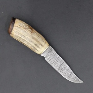 Cuchillo de Caza y Camping de Hoja Fija Personalizado, Acero de Damasco, Mango de Asta de Ciervo, Punta Caída, Cuchillos Utilitarios para Exteriores, Funda de Cuero, OEM, 3 Años de Garantía - Product Image 3